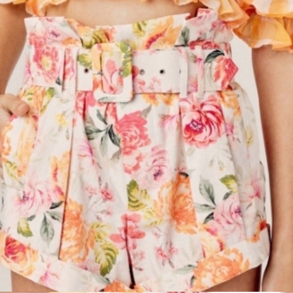 Floral Paperbag Waist Shorts - Pink & Peach